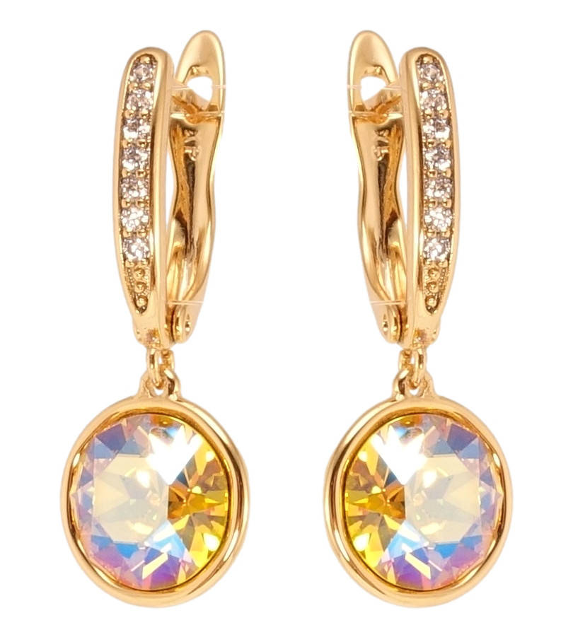

Серьги ХР Позолота 18K с кр-ми Swarovski английский замок "Кристальные подвески Topaz АВ"