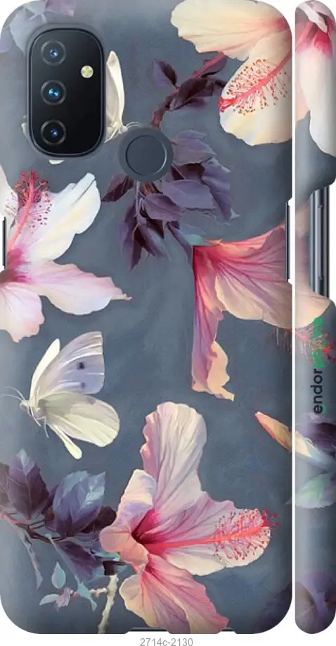 

Чехол на OnePlus Nord N100 Нарисованные цветы "2714c-2130-18101", Серый