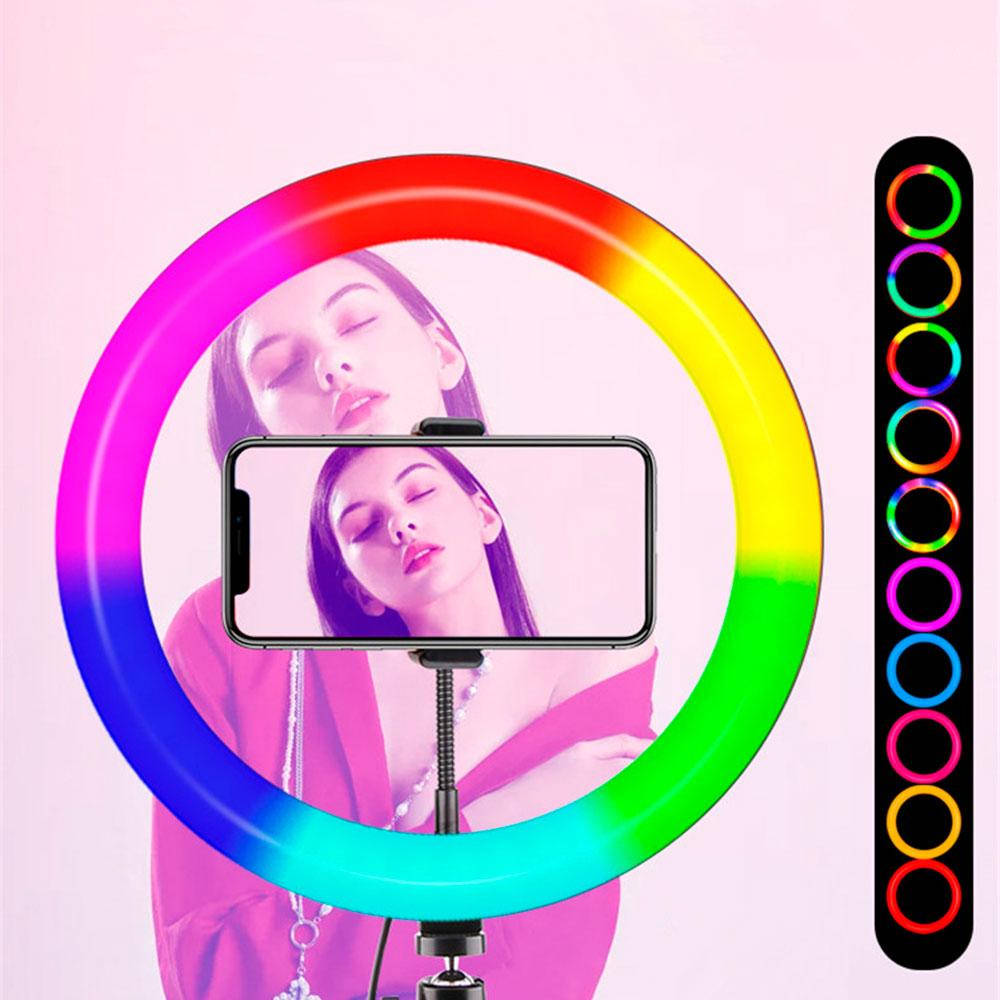 

Кольцевая лампа RGB 26 см с держателем под телефон / Студийный свет