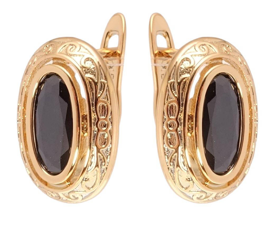 

Серьги XP Позолота 18К английский замок "Черные кристаллы в узорчатой оправе"