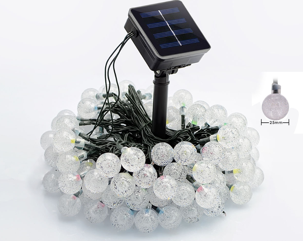 

Уличная гирлянда на солнечной батарее Хрустальные шарики 30 led 6м. белый 8 режимов.