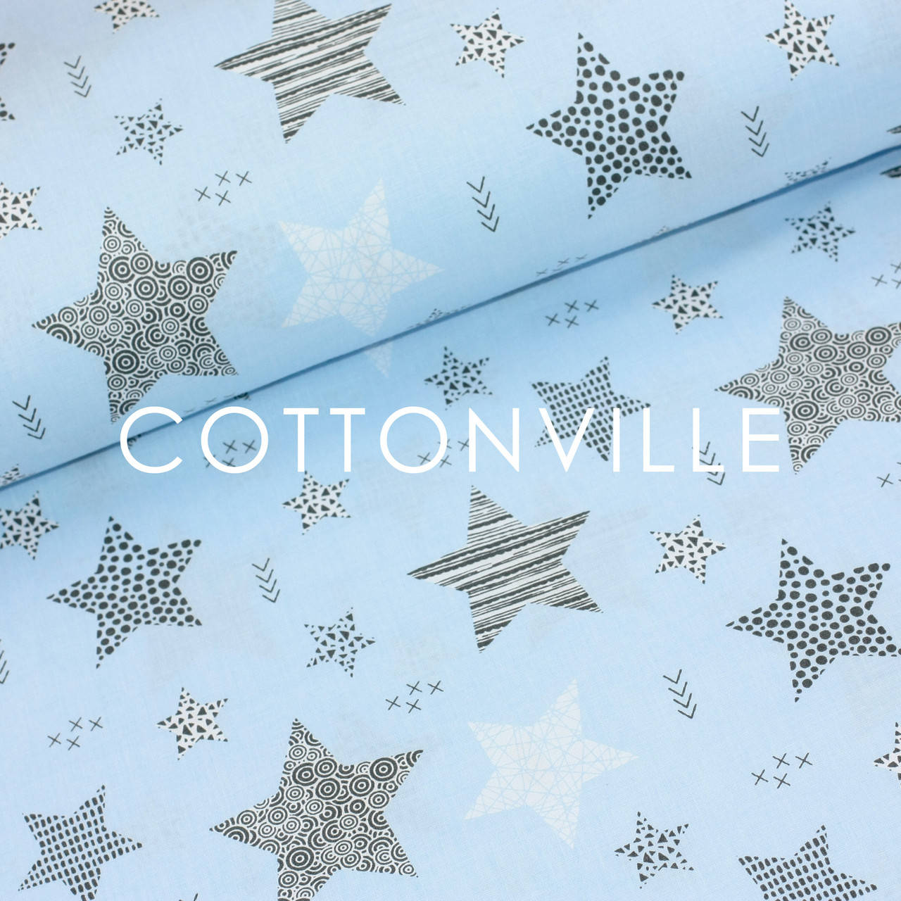 

Бязь Звезды черно-белые на голубом, Голубой