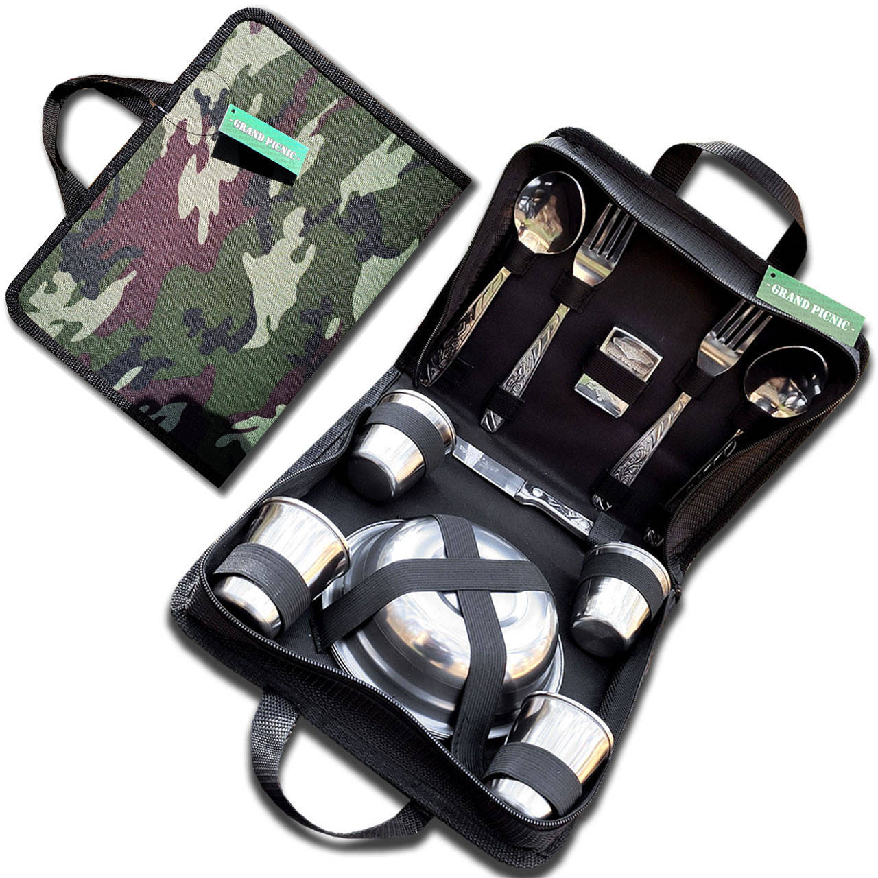 

Набор металлической посуды для пикника природы походов или отдыха в лесу "Компакт" на 4 персоны