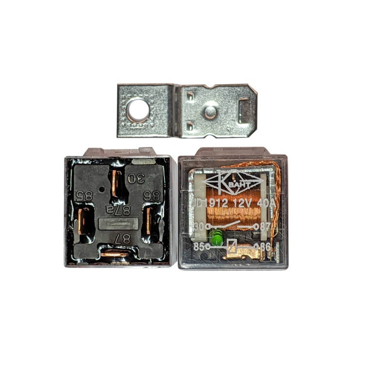 

Реле 40A 12V 4 контакта с кронштейном прозрачное с диодом