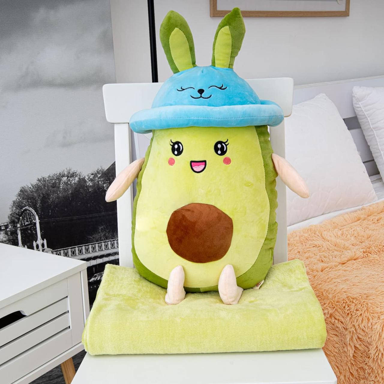 

Подушка игрушка Авокадо в Шляпке с пледом внутри, Салатовый, 110х150