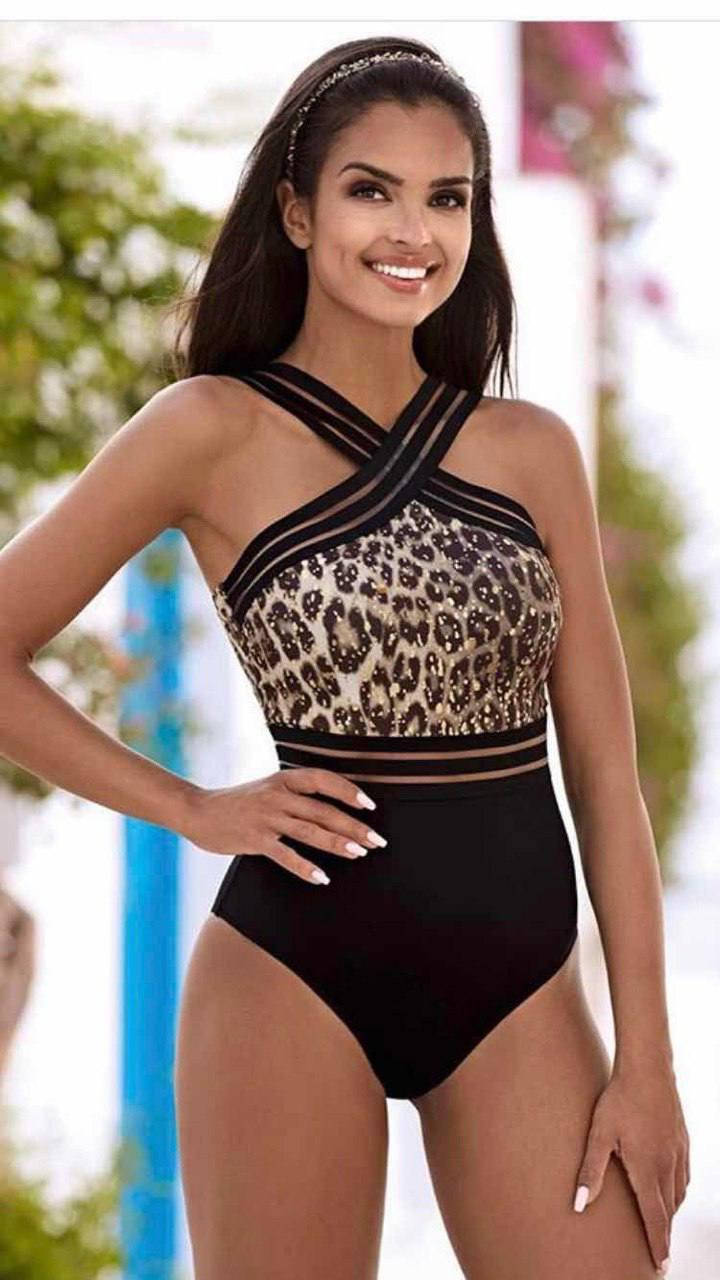 

Сдельный купальник со вставками из сетки, Черный