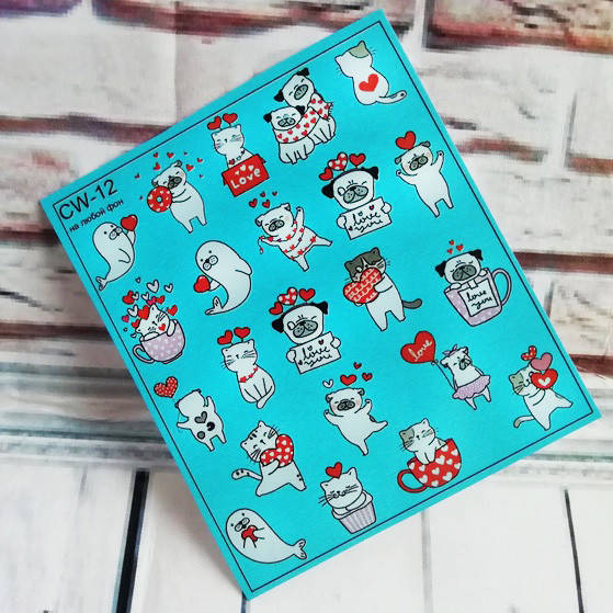 

Слайдер дизайн для ногтей сердечки собачки любовь, Разные цвета