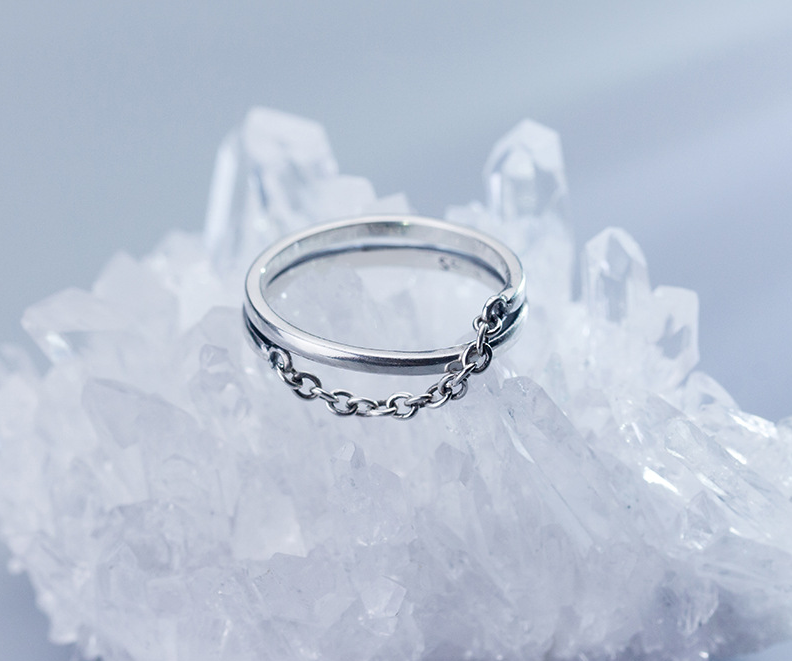 

Кольцо серебряное с цепочкой, оригинальное грубое кольцо, серебро 925 пробы, размер 17