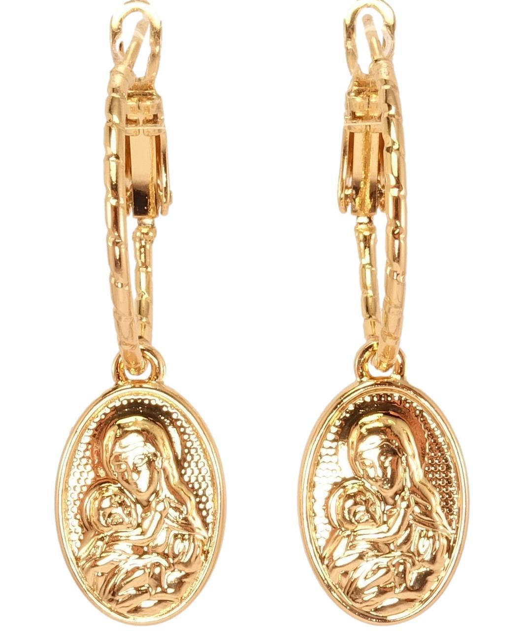 

Серьги Xuping Позолота 18K кольца "Овальная подвеска с Пресвятой Богородицей" ø 2см