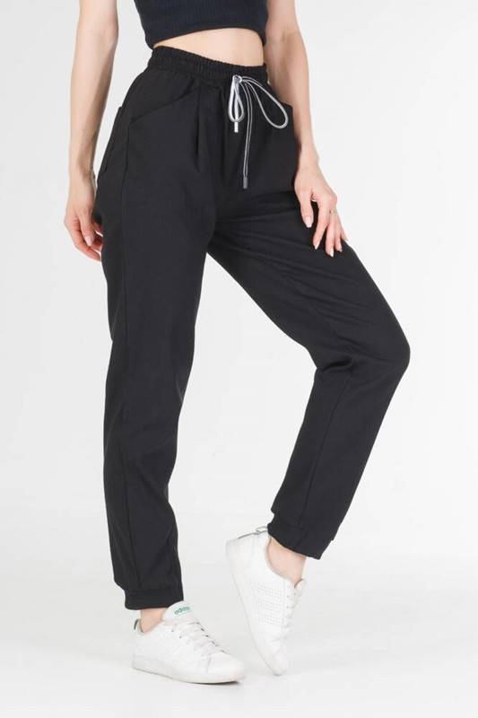 

Брюки джоггеры женские черные свободные Спортивные штаны женские на резинке из стрейч котона VS 1131, Черный