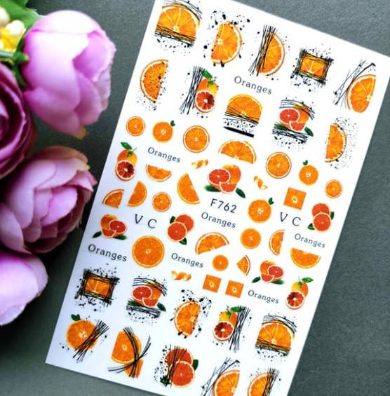 

Наклейки (слайдер дизайн) для ногтей апельсин, цитрус Sweet Nails F762, Красный