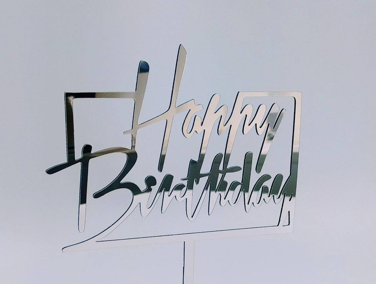 

Топпер зеркальный серебро Happy Berthday