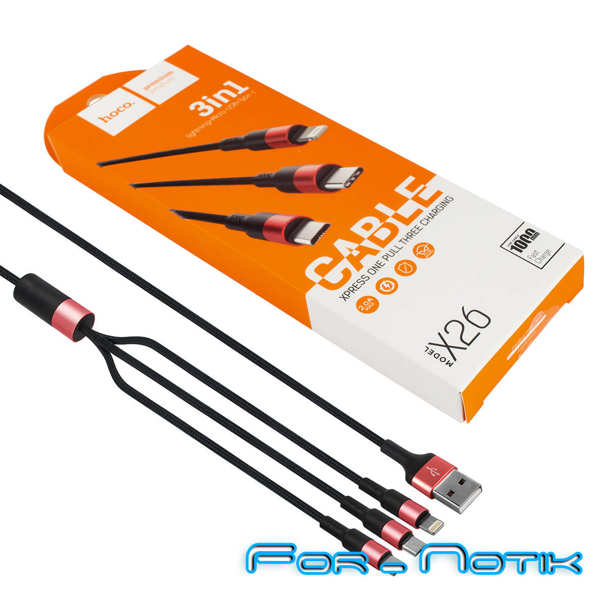 

Кабель HOCO X26 XPress для MicroUSB , Lightning , Type-C , black/red