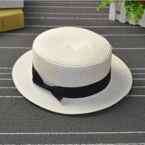 

Шляпа женская летняя канотье с бантиком белая