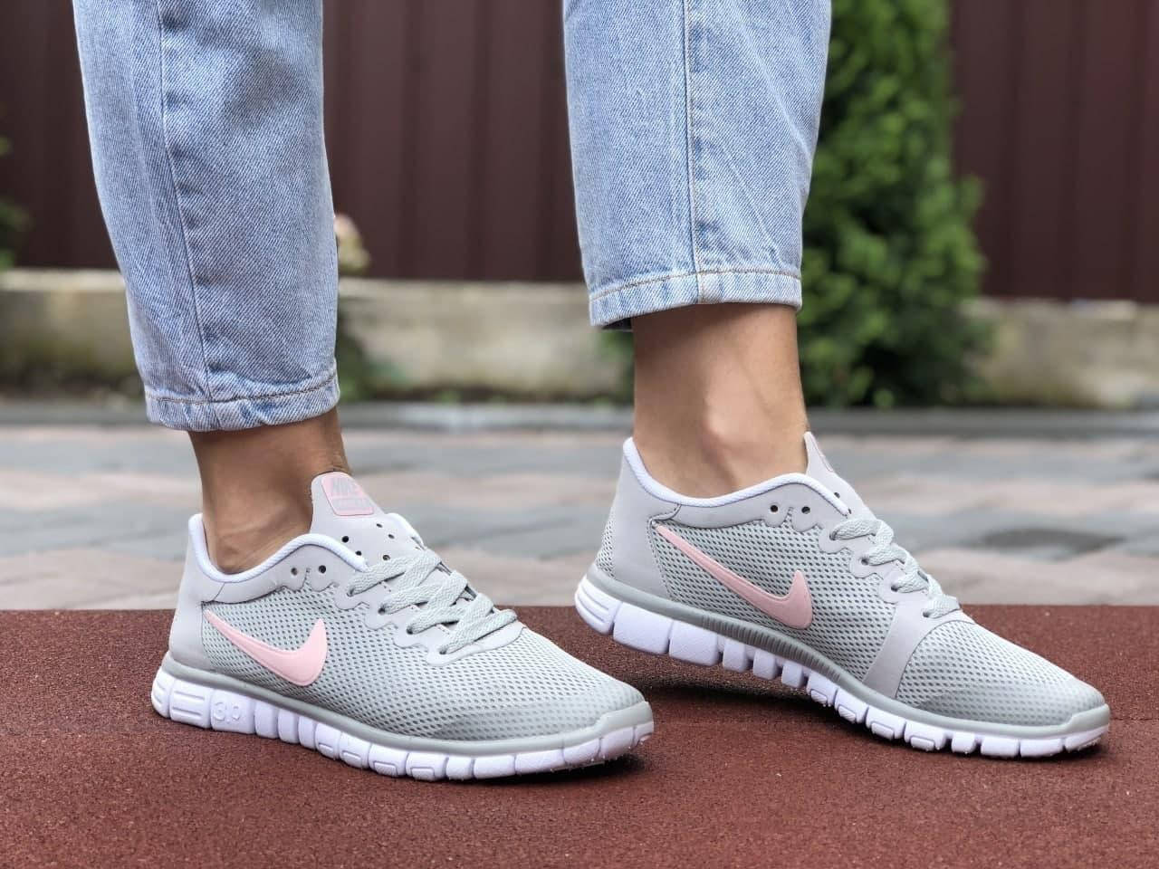 

Кроссовки женские Nike Free Run 3.0 (светло серые с розовым). 10510 38-24 см, Светло-серый