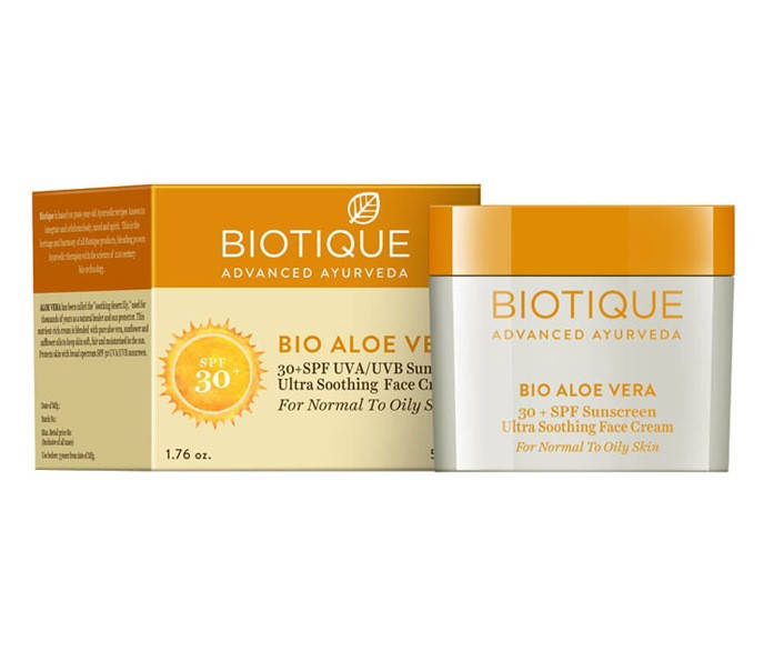 

Крем солнцезащитный SPF 30 Биотик Био Алое Вера Алоэ Вера, Biotique Bio Aloe Vera 30+SPF UVA/UVB Sunscreen