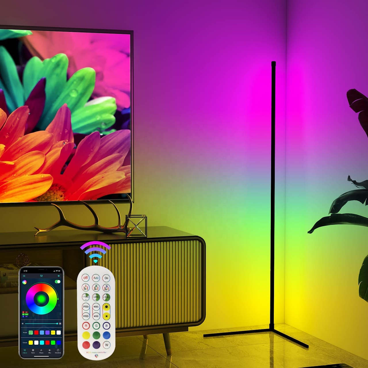 

Напольный Угловой Led торшер, лед лампа, лед ночник, RGB подсветка, 1.5м сенсорный пульт управления + ПОДАРОК, Белый