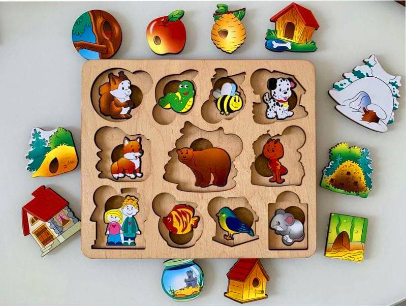 

Фигурные деревянные пазлы | развивающие игры для самых маленьких | головоломки вкладыши для детей