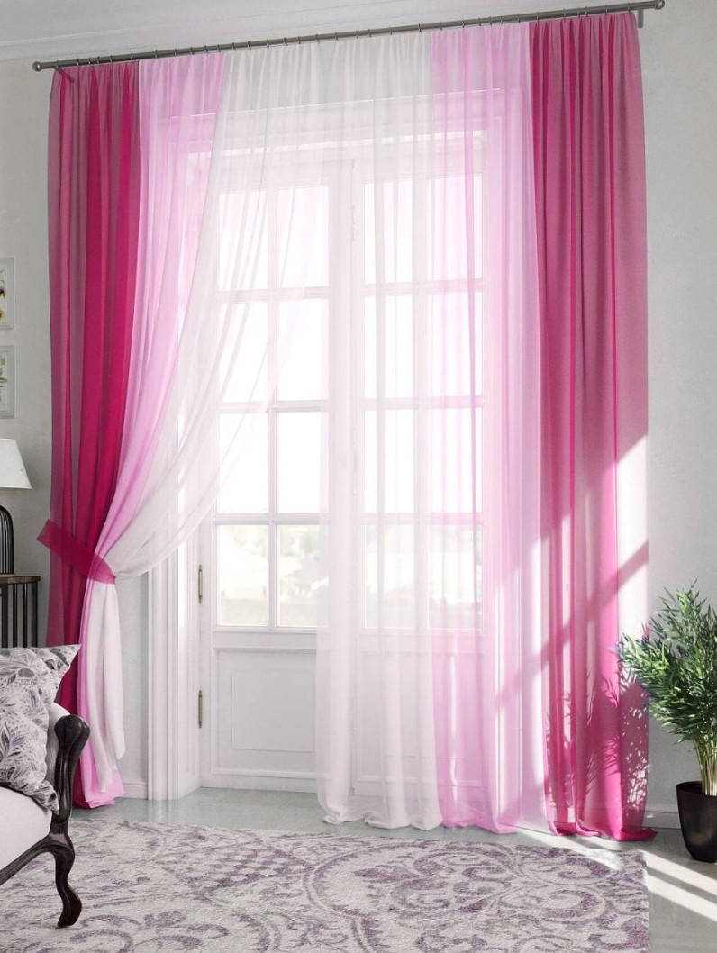 

Готовый тюль шифон с переходом цвета Gradient №1520, высота 2.4, Розовый