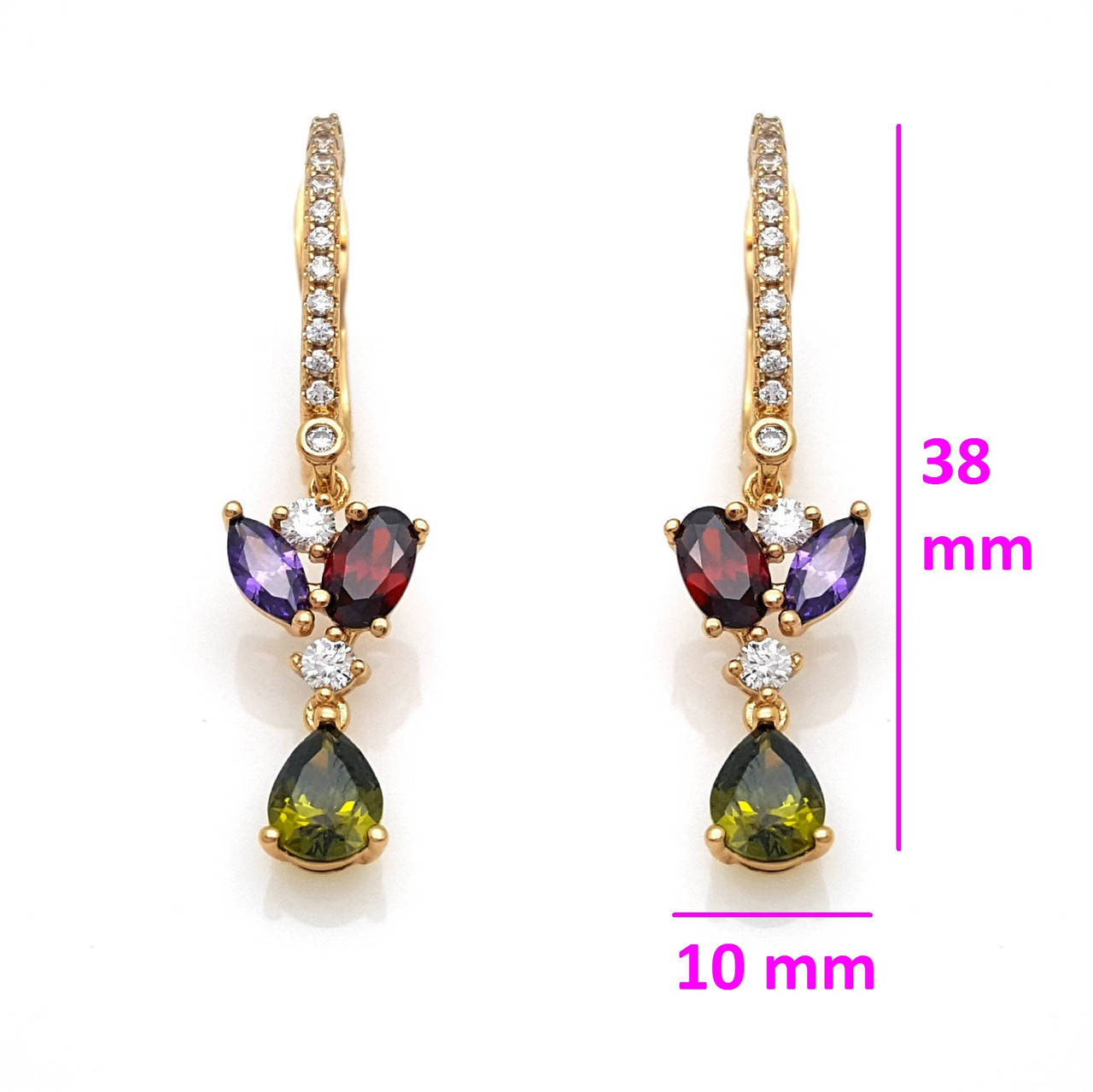 

Серьги, Капелька с разноцветным цирконием, англ.замок, позолота Xuping, 18К