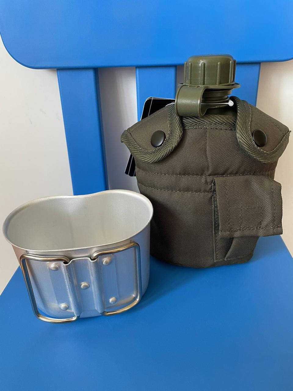 

Армейская фляга НАТО пластиковая 1 л Оригинал! олива/Фляга Mil-Tec с котелком в чехле, Черный