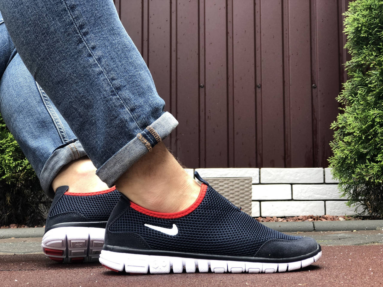 

Кроссовки мужские Nike Free Run 3.0 темно синие с белым \ красные, Синий