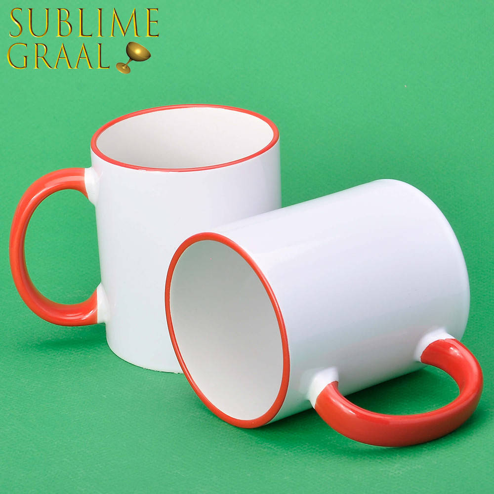 

Чашка белая. Красный ободок и ручка, сублимационная