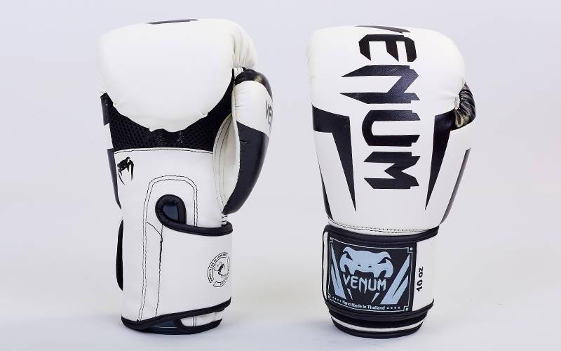 

Перчатки боксерские PU на липучке VENUM BO-5698-W (р-р 8-14oz, белый-черный)