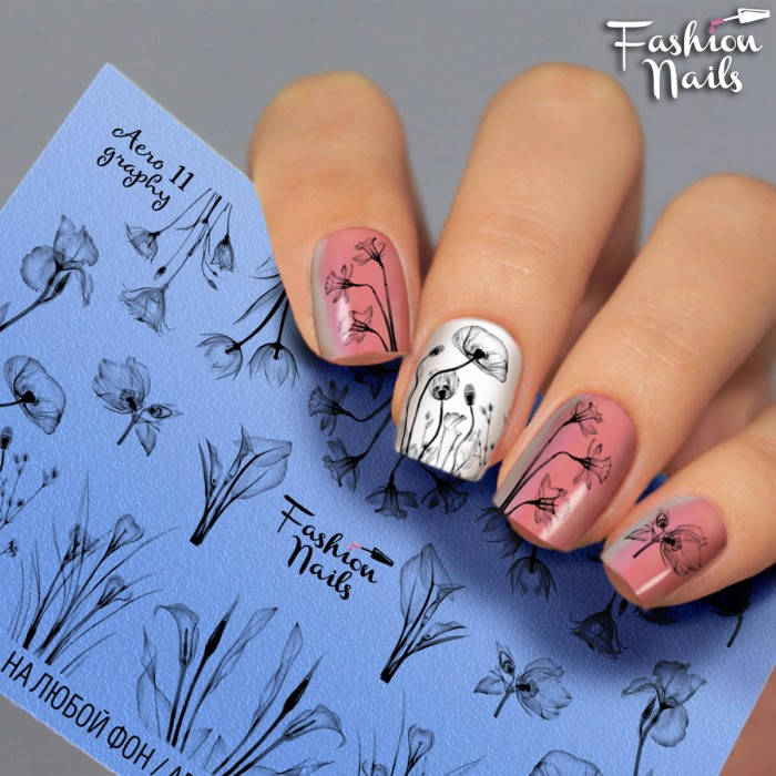 

Слайдер-дизайн Fashion nails - наклейка на ногти - цветы, Черный