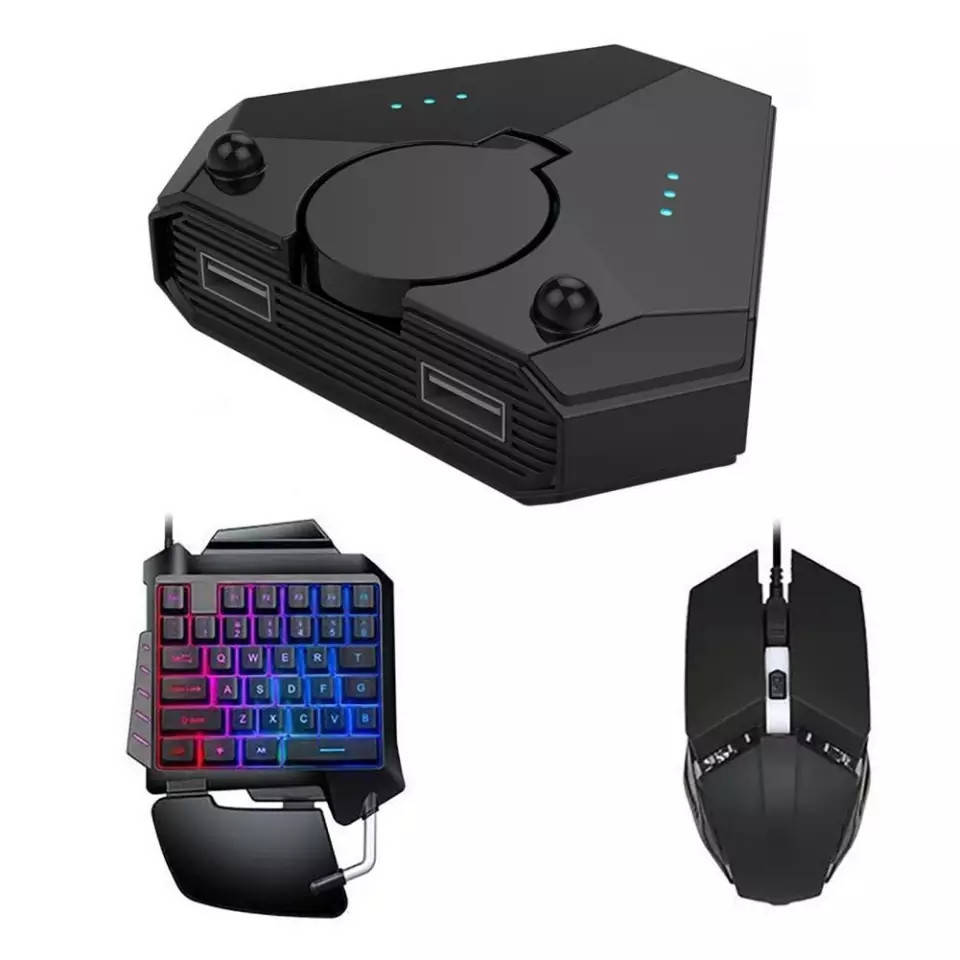 

Комплект адаптер Union P7 Bluetooth ver.:5.0 конвертер с подставкой игровой клавиатурой и мышкой PUBG Mobile, Черный
