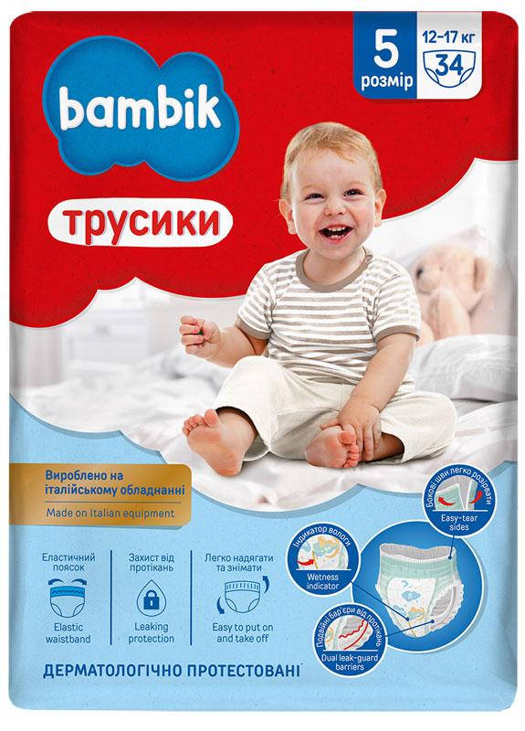 

Bambik Подгузники-трусики детские одноразовые (5) 12-17кг, 34 шт