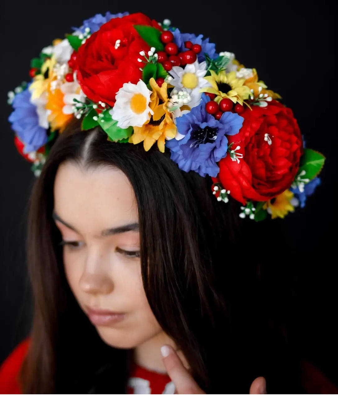 

Ободок обруч з квітами "Піони великий український", Красный