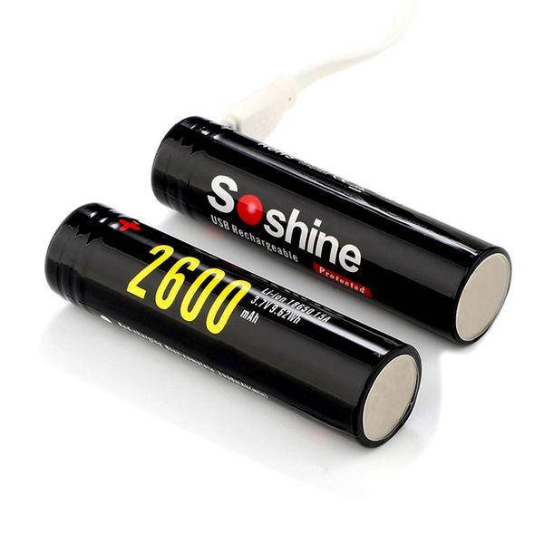 

Аккумулятор литий-ионный 18650 Soshine 2600mAh (2.5A, 4.2/3.6/2.75V/microUSB) (без защиты)
