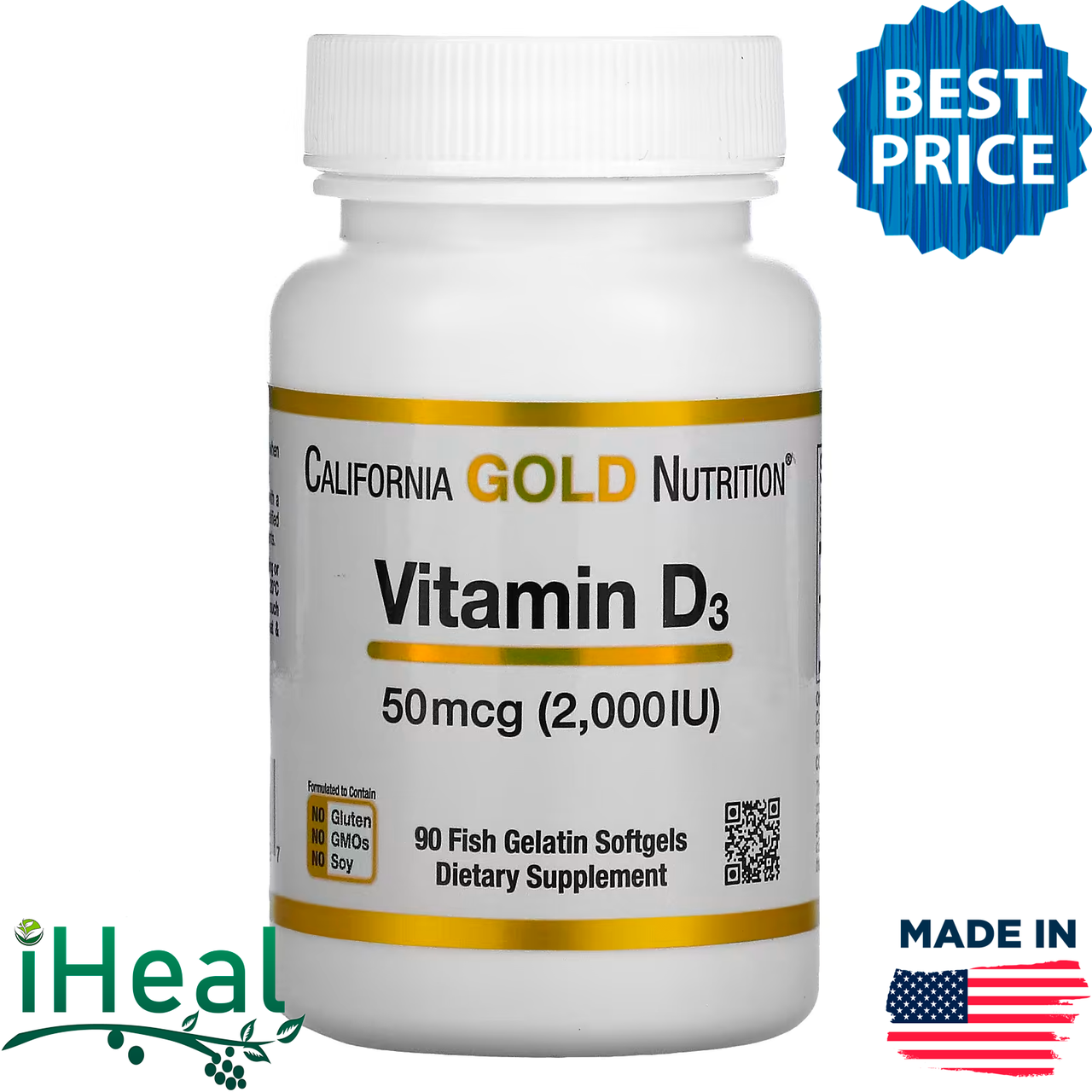 

California Gold Nutrition, витамин D3, 50 мкг (2000 МЕ), 90 рыбно-желатиновых капсул
