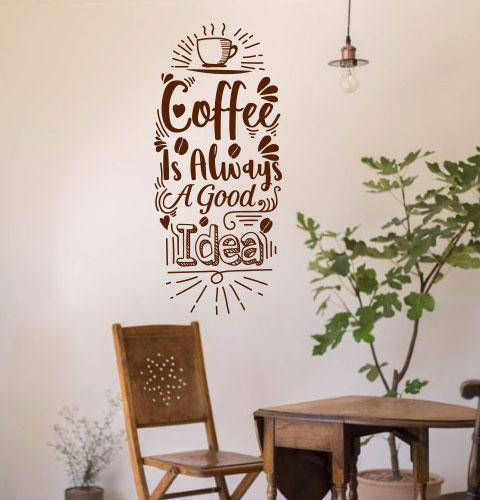 

Виниловая интерьерная наклейка на стену, стекло, пластик, на витрину Coffee is always a good idea матовая, 570х1300 мм, Разные цвета