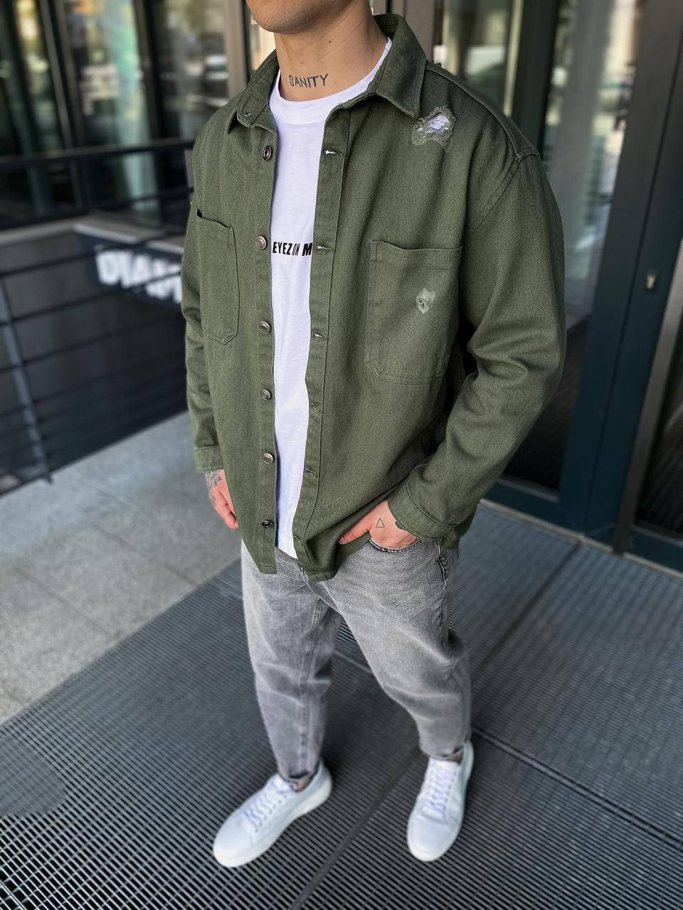 

Распродажа! Нереально крутая джинсовая оверсайз рубашка в цвете хаки !