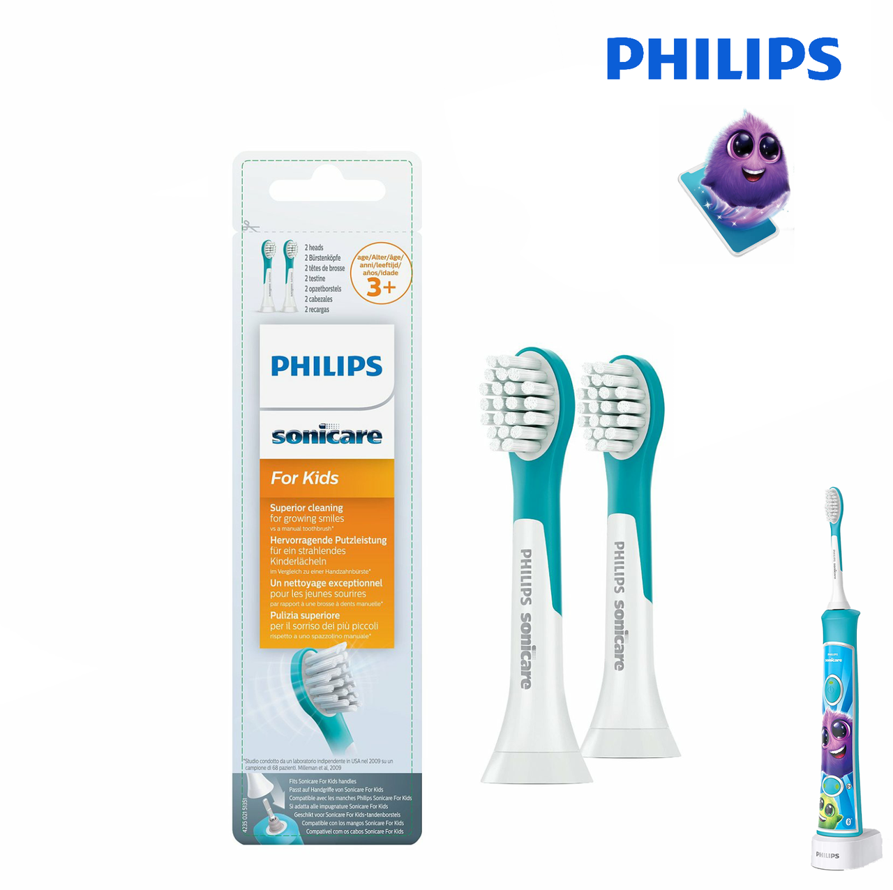

Сменные насадки Philips Sonicare For Kids с Bluetooth HX6032/33 (от 3 лет) 2 шт