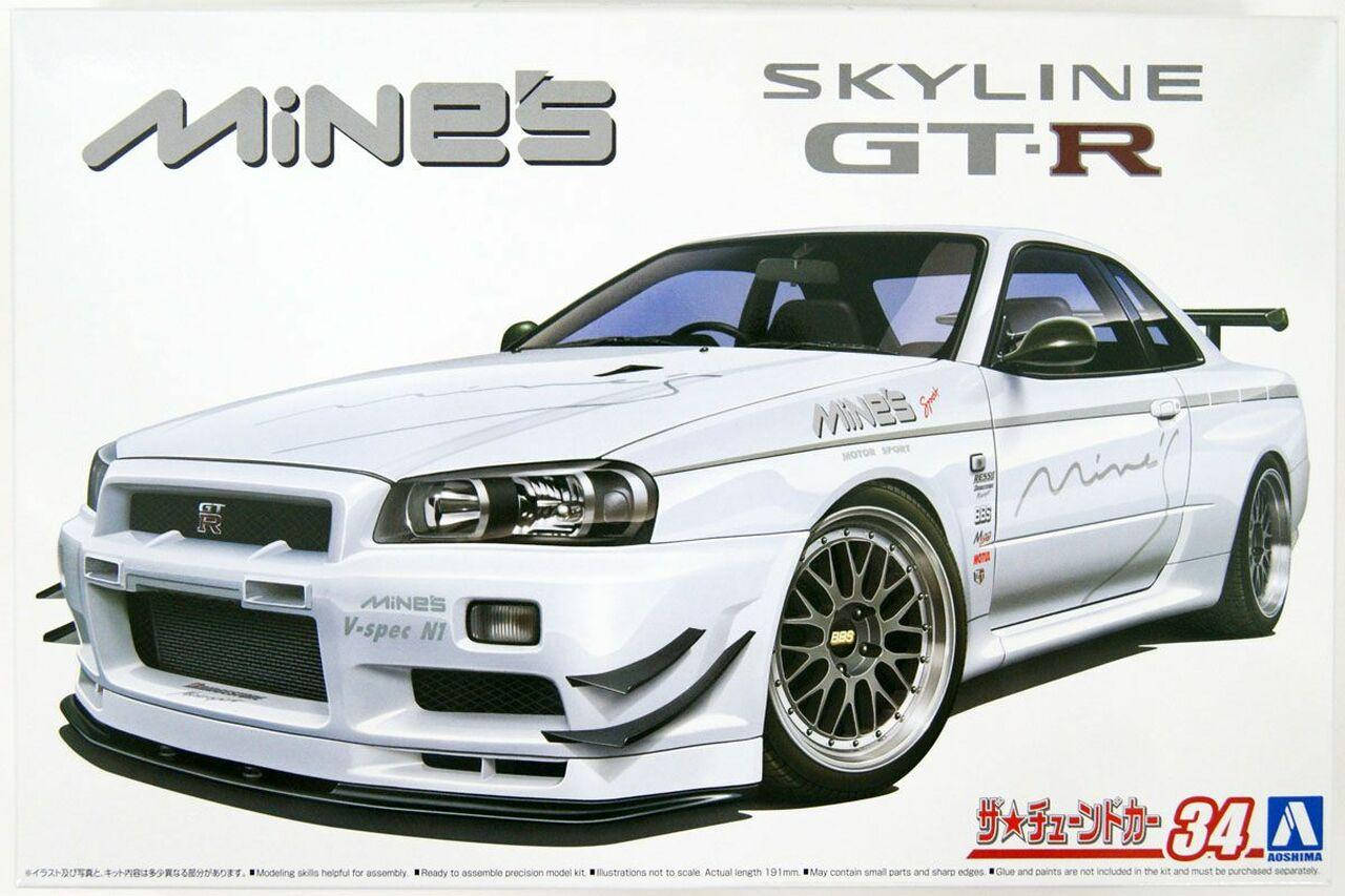

Сборная масштабная модель автомобиля Mine's BNR34 Skyline GT-R '02 (Nissan) 1/24 от компании Aoshima