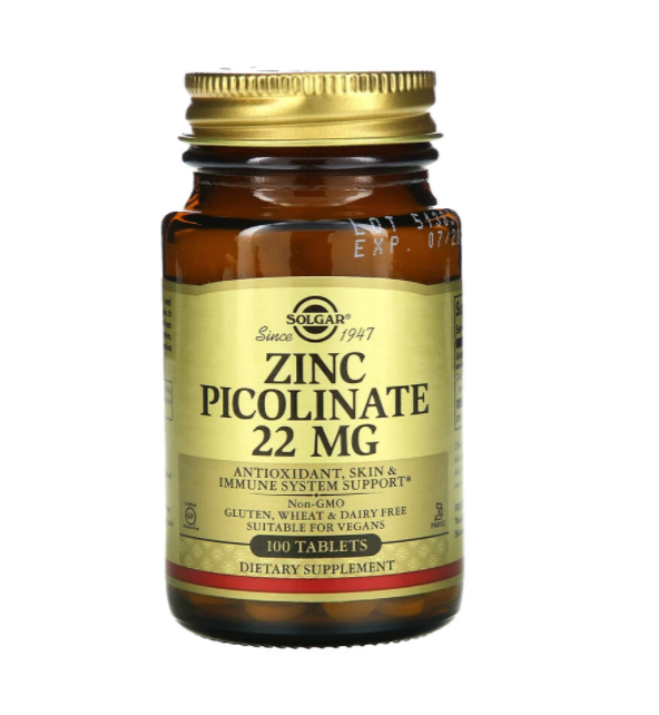

Пиколинат цинка (Zinc Picolinate), Solgar, 100 таблеток (SOL-03725)