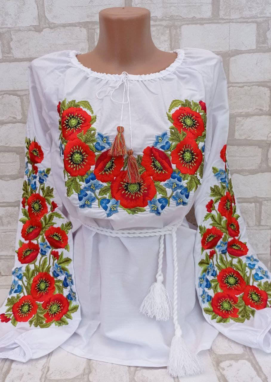 

Вышиванка женская "Маки с колокольчиками" 42-54 размеры, Белый