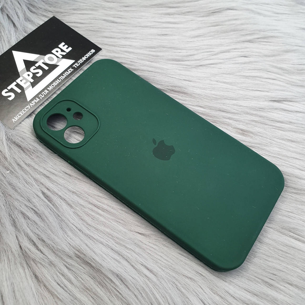 

Чехол КВАДРАТНЫЙ Silicone case Full camera 360 для iPhone 11 6.1 с микрофиброй Square закрытым низом камерой 3. Dark green