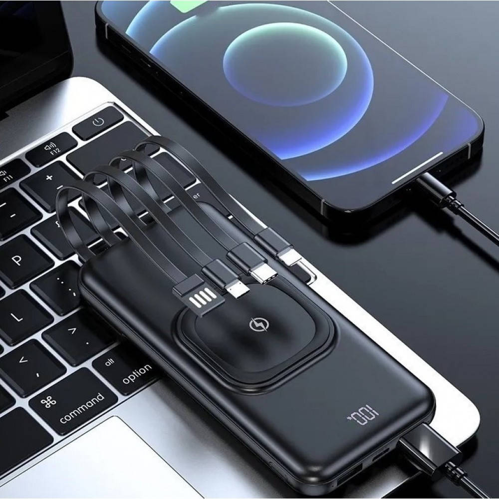 

Павербанк 4в1 10000mAh Black Power bank wireless charging Lightning USB Type-C