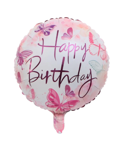 

Фольгированный круглый шар " Happy Birthday бабочки " (Китай), Разные цвета