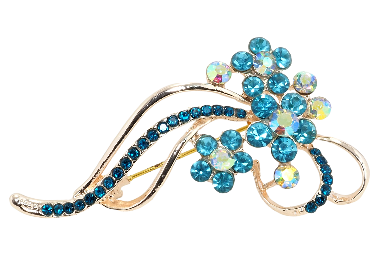 

Брошь "Цветочная веточка с голубыми стразами"