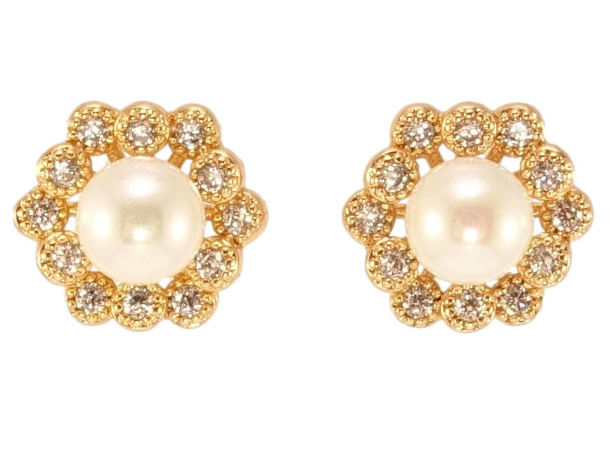 

Серьги Xuping Позолота 18K гвоздики (пусеты) "Цветочки с жемчужиной и цирконием"