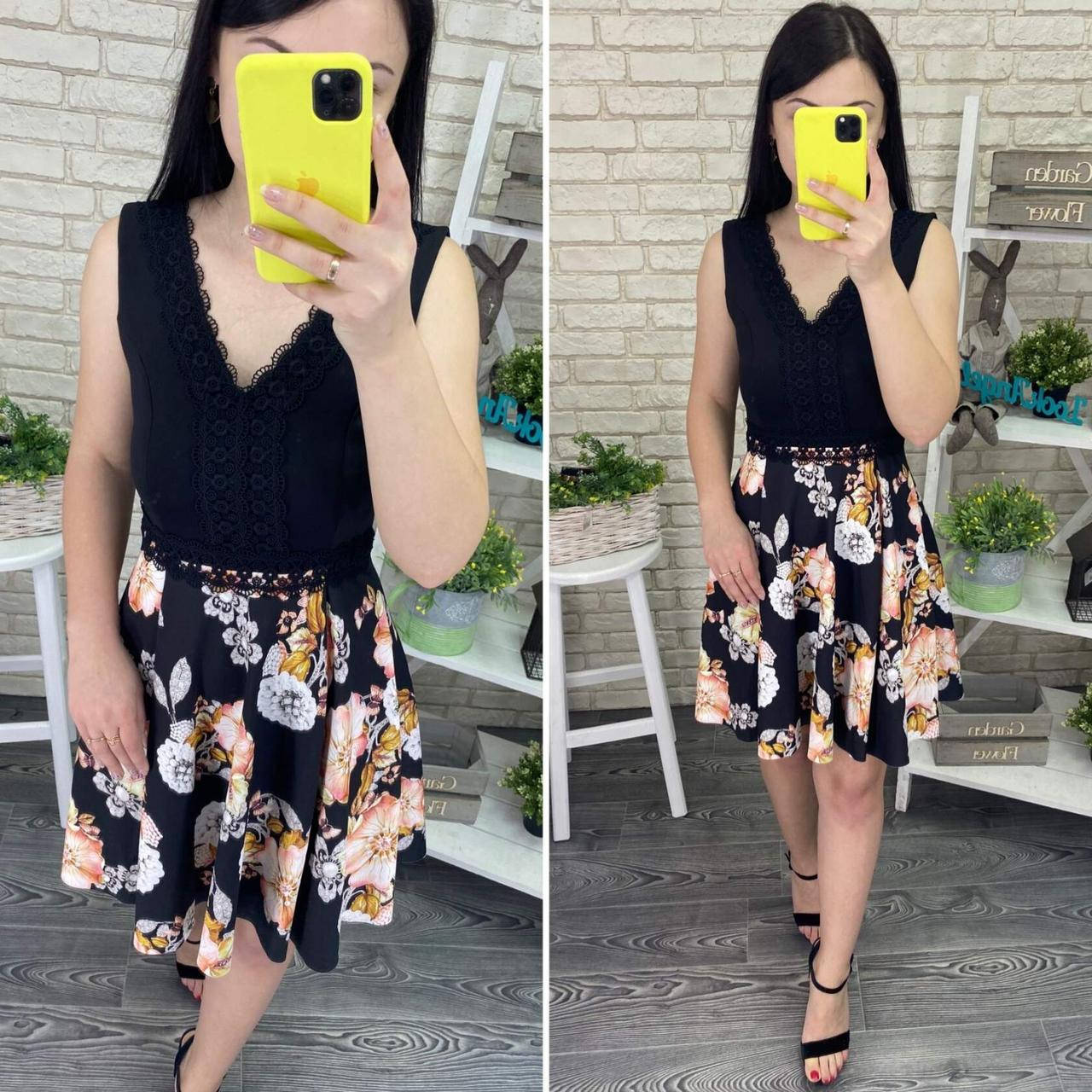 

Стильное женское платье с ажурным декольте, ткань "Дайвинг" размер 42