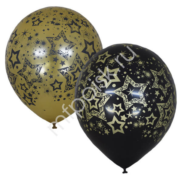 

Качество! Свадебные Шары 12дюймов/30см BLACK&GOLD 5 ст. рис Голливуд 25шт, Разные цвета