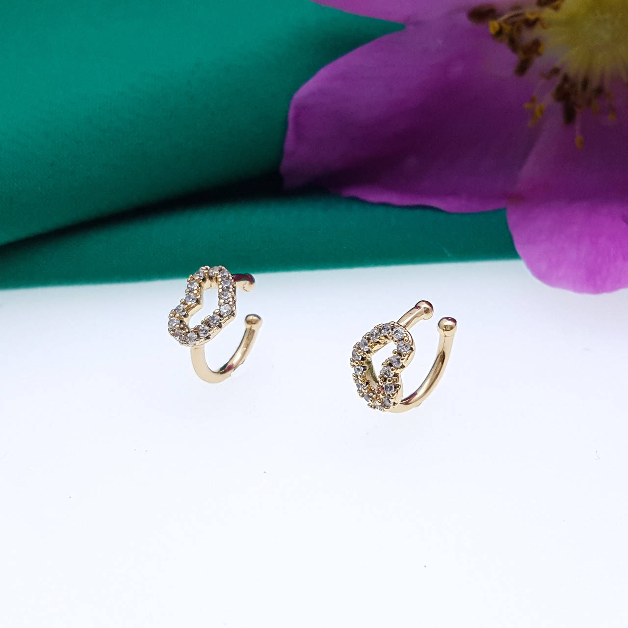 

Серьги Каффы "Сердце", с камнями, медсталь Xuping, 18К