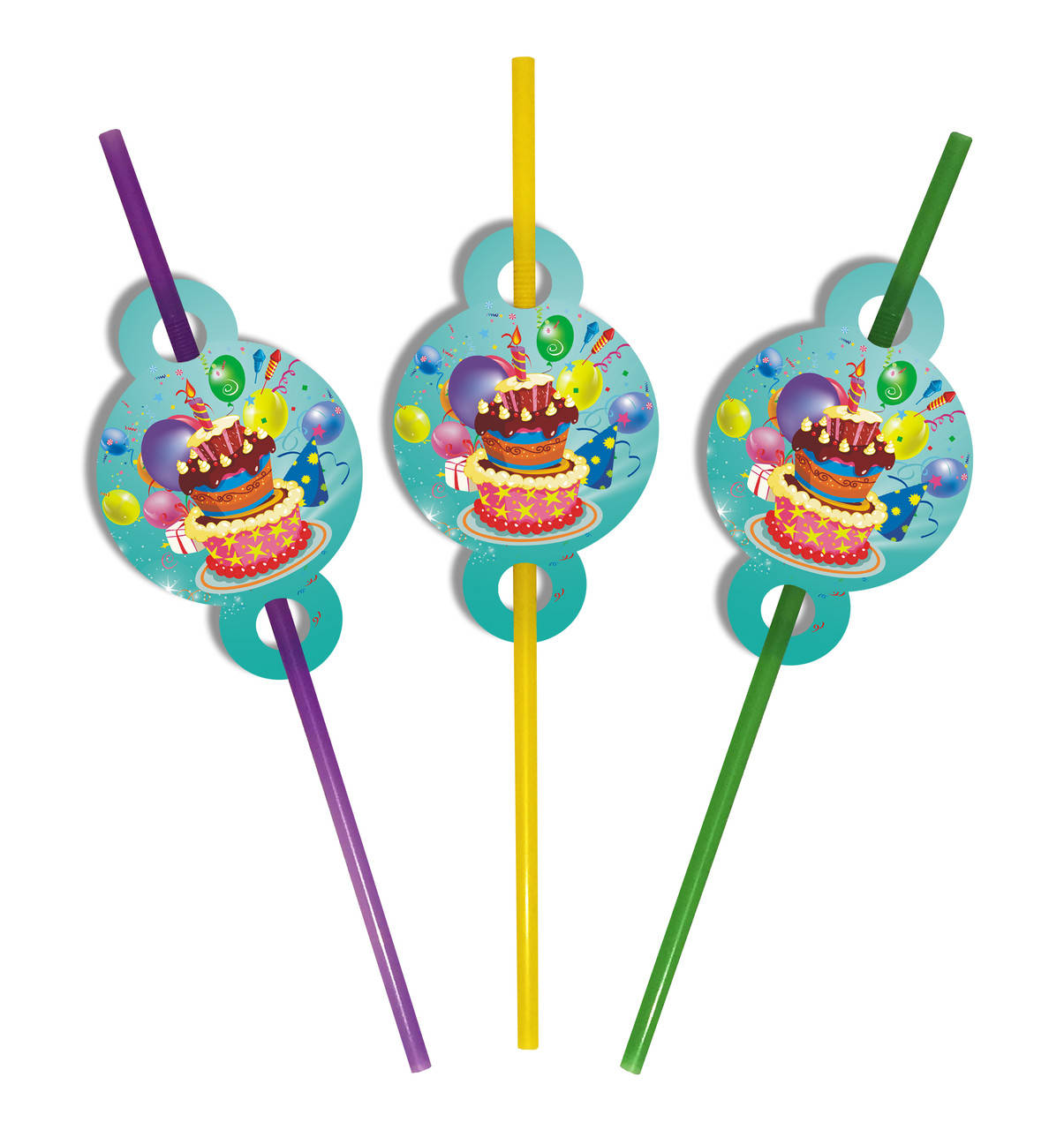 

Коктейльные трубочки с гофрой "З Днем народження" голубые , 8шт., Разные цвета