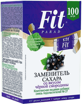 

Сахарозаменитель ФитПарад №27 в стиках (1:10) вкус Чёрная Смородина (50 грамм)